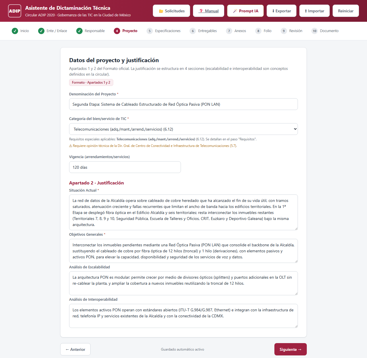 Paso Proyecto con la justificación en 4 sub-apartados